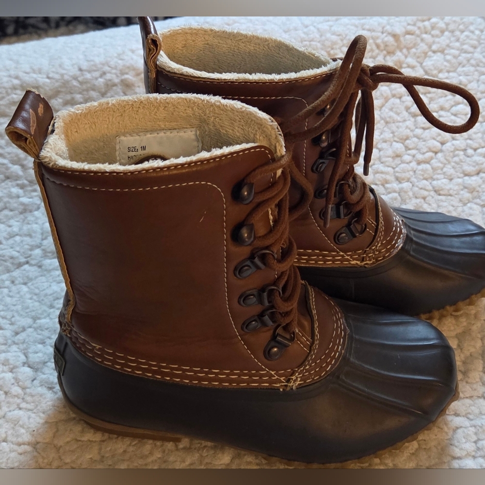 Esprit Kids Duck Boots Size 1M Brown Faux Fur Lined Waterproof Winter Snow Boots